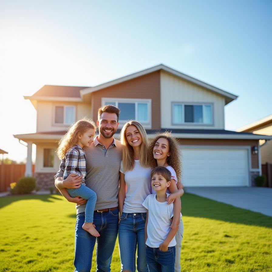 Srećna porodica ispred moderne kuće